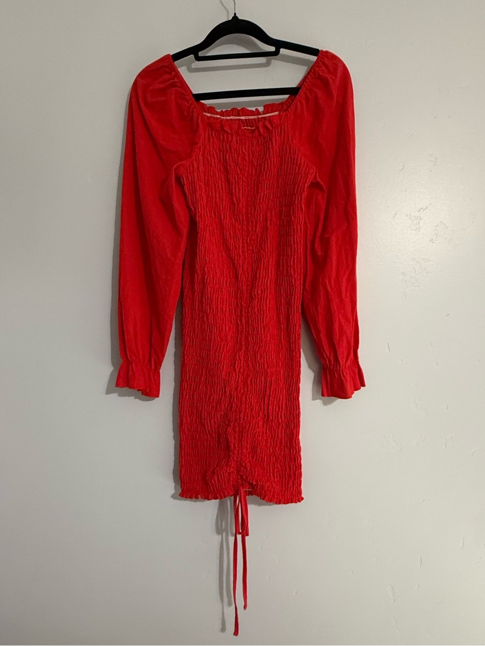 Romantic Smocked Long-Sleeve Off Shoulder Mini Bodycon Dress